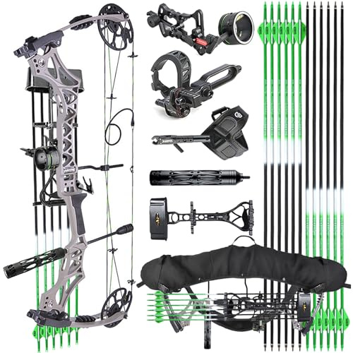 ZSHJGJR Compoundbogen Set 30-70lbs Bogenschießen Compound Bogen Erwachsene 320fps Pfeile und Bogen und Pfeil Set mit Zubehör Jagdbogen Bogen Jagd Sportbogen (Grau - Set2)