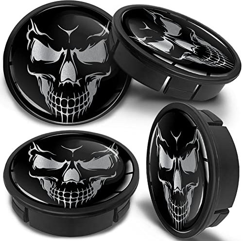 SkinoEu 4 x 60mm Coprimozzi Coprimozzo per Centro Universale Copricerchi Tappi per Ruote Cerchi in Lega Teschio Cranio Nero CX 48