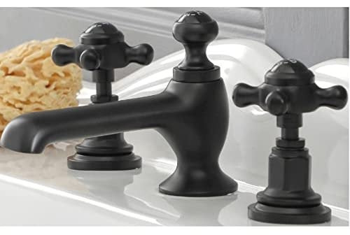 Milano Elizabeth Traditional 3 Tap Hole Basin Mixer Tap Crosshead Handles - Black