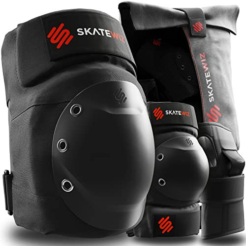 SKATEWIZ Inliner Schoner Erwachsene - Handschoner, Knie und Ellenbogenschützer Erwachsene - Skateboard Schoner Inliner Damen - Knieschoner Kinder Set - SHIELD Größe M in Schwarz
