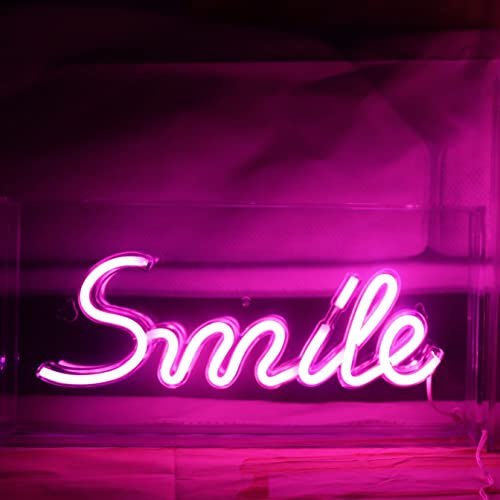 QiaoFei Led Pink Smile Neon Sign Decorative Letters Light Sign USB Light Box Neon Letters for Desktop Home Room Bar Party Holiday Events Gift (pink)