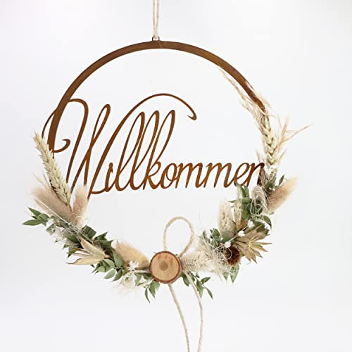 Rostikal Türschild Willkommen Ø 20 cm Trockenblumen Deko Rost Metallring Boho-Deko