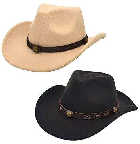 Faringoto Cowboyhut Herren Cowgirl Hut Filzhut Fedoras Hüte für Damen, Schwarz + Beige, Einheitsgröße