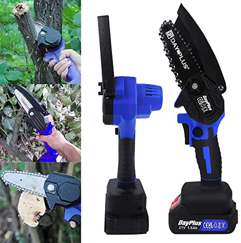 Electric Chainsaw Cordless Handheld Mini Chain Saw 600W Battery Saw Cutter for Cutting Trees Wood Branches, with 21V Rechargeable Battery and Charger, 2X Chains, Cloth Bag