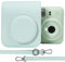 Aenllosi Funda Protectora de Cuero PU para Fujifilm Instax Mini 12/11 Estuche de Viaje para cámara de película instantánea, con Bolsillo y Correa de Hombro Ajustable（Mint Green，Solo Funda）