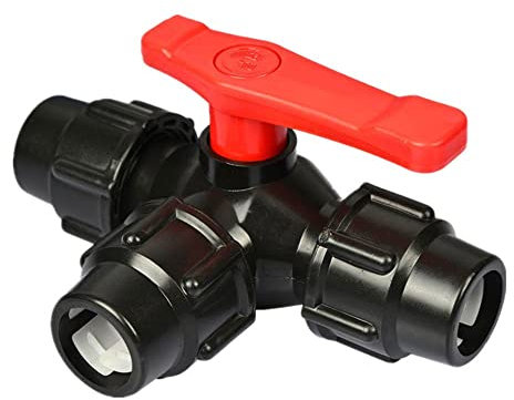 Vanne, PE Vanne de connexion rapide à trois voies Té Vanne de tuyau en plastique de type T 20/25/32/40/50/63mm Irrigation de l'eau du robinet de jardin agricole (Color : Black, Size : 25mm)