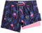 MaaMgic Herren Badehose mit Kompression Badeshorts 2 in 1 | 5.5 Schnelltrocknend lässige Swim Shorts Kurz Boardshorts mit Innenhose Reißverschlusstasche,02 Navy Flamingo Palmen Rosa 5.5,M