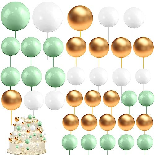JIASHA Tortendeko Kugeln,108 Stück Kuchen Dekoration Kugel Schaumkugeln Cupcake Topper DIY Kuchen Insert Topper Geburtstag Kuchen Dekoration, für Geburtstag Hochzeit Bedarf Deko (Grün Weiss Gold)