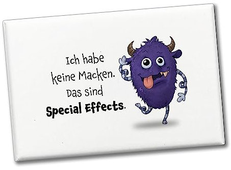 Freches Monster in lila Souvenir Souvenir Magnet mit lustigem Spruch Ich Habe Keine Macken. Das sind Special Effects. Hingucker am Kühlschrank für Kinder, Freunde und Kollegen