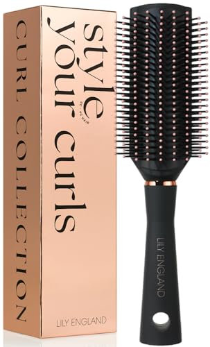 Lily England 9-reihige Lockenbürste zum Entwirren, Stylen, Trennen & Formen - Glatte Lockenbürste für lockiges Haar Frauen 3c, 4c Haar - Ideale Entwirrungsbürste für nasses & trockenes Haar, Schwarz