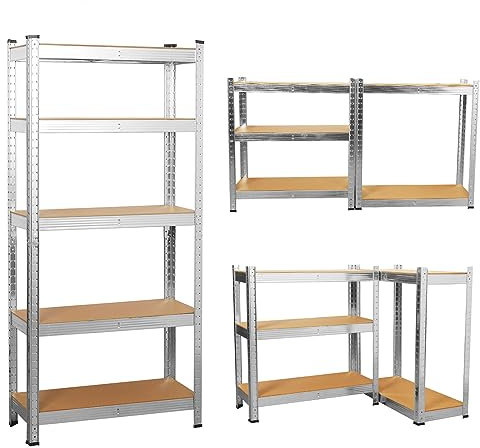 shine planet 5 Tier Garage Shelves Metal Storage Shelves, Heavy Duty Shed Storage Racking for Warehouse Workshop Office(Silver,70x30x150cm) 1pcs
