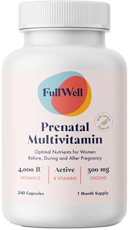 FullWell Prenatal Vitamins Lemon | choline, folate, vitamin D for fetal growth, brain development | 26 Vital Nutrients | Dietitian-formulated, OBGYN recommended, non-GMO, 3rd Party tested, 30 Servings