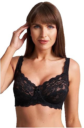 ITRAT Ladies Lace Push Up Bra Womens Underwired Gathered Bra, Full Coverage Bra Soft Cups Floral Lace Women Non-Padded Bra with Adjustable Straps Woman’s Everyday Bra (Black 42DD)
