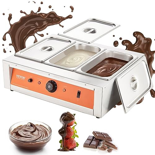VEVOR Tempéreuse à Chocolat Commerciale 1500 W Bain-Marie Électrique pour Chocolat 3 Cuves de 3,3 L Fondoir à Chocolat Température Réglable 30-85 ℃ en Inox Alimentaire pour Chauffer Beurre Crème Lait