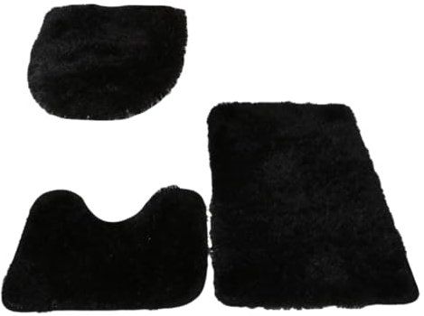 lmoikesz Juego de alfombras de baño de artesanía Exquisita y Parte Inferior Antideslizante 3X para baño de Paso Seguro, Juego de alfombras de PU, Juego de Alfombrillas para Inodoro, Negro