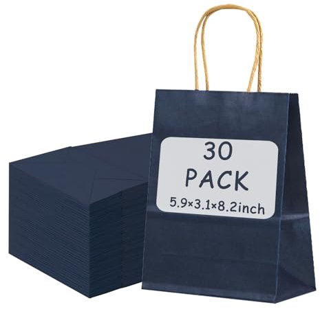 30 Stück Papiertüten Dunkelblau mit Henkel Geschenktüten Klein mit Henkel,Papiertüten 15X8X21cm,Henkeltüten Papier Papiertüten Weihnachten Tüten Papier für Hochzeitsfeier,Einkaufstüten und Geburtstags