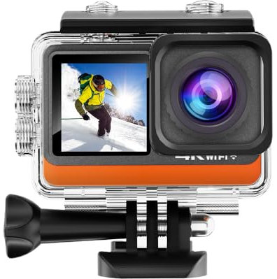 Andoer Action Camera Sports Camera 4K Ultra HD 24MP Waterproof Anti-shaking with 2.0in Touch Control Screen Dual Screen 170°Wide Angle Support Live Streaming with UV Filter Waterproof Case Adapters