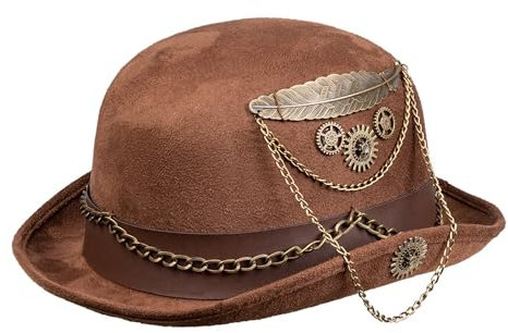 NET TOYS Authentische Steampunk Melone - Braun - Elegantes Herren-Kostüm-Zubehör Zylinder mit Zahnrädern Vintage
