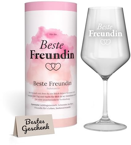 HECHTTAG Geschenke für beste Freundin Weihnachten Weinglas XL I Beste Freundin Gravur (530ml) mit Geschenkbox | Geschenk zum Geburtstag | Geburtstagsgeschenk | Best Friends Geschenkidee