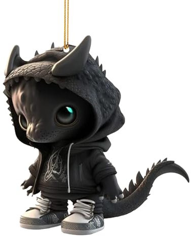 Weihnachtsdeko Anhänger 2D Weihnachtsschmuck Niedliche Drachen Ornament Acryl Tier-Figur Hängende Weihnachtsbaum Deko Christbaumschmuck Weihnachtsanhänger Weihnachten Deko (Schwarz, 8cm)