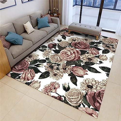 Rose 3D Gedruckter Teppich Rutschfester Teppich Für Wohnzimmer Schlafzimmer Bodenmatte Outdoor-Teppich Geburtstagsgeschenk 80 X 120 cm / 31,5 X 47,2 Zoll - Leicht Zu Reinigen -4W8H+D2