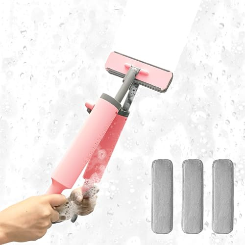 Portable Mini Mop, Self-Squeeze Small Mop with 2 Microfiber Mops Refills, Pink