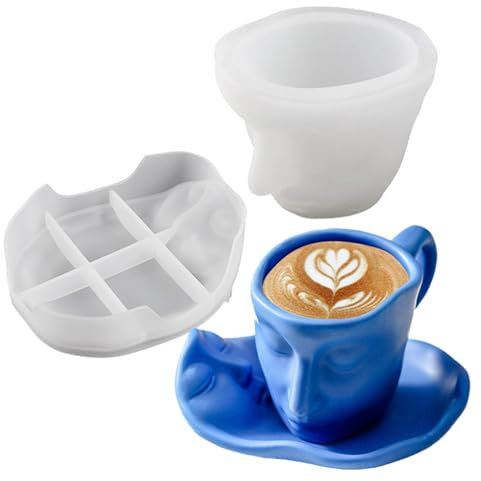 JS MOLD Pack of 2 Cup Silicone Moulds, Tray Saucers Casting Moulds, DIY Silicone Moulds, Candle Holder, Silicone Mould for Tea Tray, Jewellery Plate