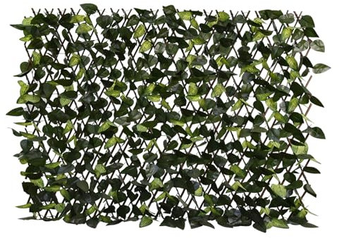 Brise-vue extensible pour balcon, terrasse, extérieur, panneau de clôture décoratif en faux lierre, haies artificielles (feuilles d'un seul côté