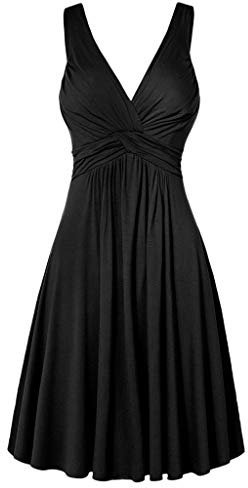 SoLu DAY8 Robe Femme ete mi Longue Fluide de soirée Chic Robe Sexy Femme Dos Nu Decollete col v uni midi Robe Vintage Retro Cocktail Femme Grande Taille Robe de Plage Femme sans Manches (Black, XXXL)