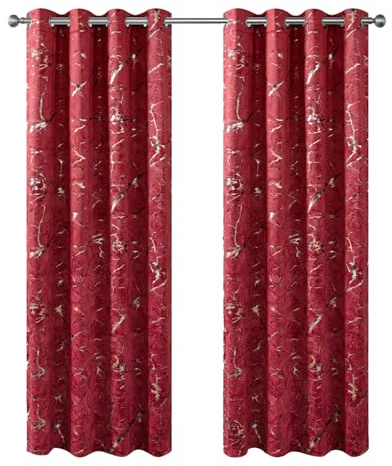 Petrichor Luxuriöse burgunderrote Samtvorhänge, Gold- und Silberfolien-Marmor-Muster, 80% lichtblockierend, Thermovorhänge, 132,1 cm breit x 241,3 cm lang, 2 Paneele für Schlafzimmer und Wohnzimmer