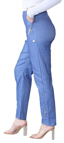 Women's Full Length Cherry Berry Trousers - Ladies Italian Plain Casual Stretchy Elasticated Waist Summer Pants Plus Size Denim 18