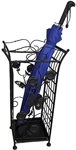 Cuiynice Paragüero de Metal, Soporte para Paragüero Retro Europeo, Estante de Almacenamiento para decoración de Pasillo de cafetería, Oficina en casa, con Bandeja de Goteo, 4 Colores, 22x22x52cm (Negr