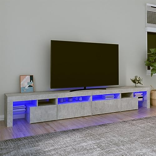 Mengtu Mobile Porta TV con Luci LED Grigio Cemento 260x36,5x40 cm, Mobile Porta TV Mobiletto Basso per TV per Tavolino da Salotto Industriale Supporto TV Soggiorno,Decor per La Casa