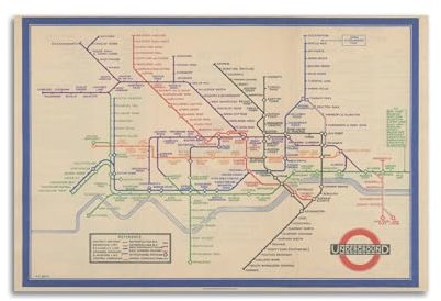 Poster mit Vintage-Karte, The First Issue of The Iconic Map of the London Underground, Wandkunstdruck, ästhetische Raumdekoration, Gemälde, Leinwand, Heim- und Bürodekoration, 40 x 60 cm,