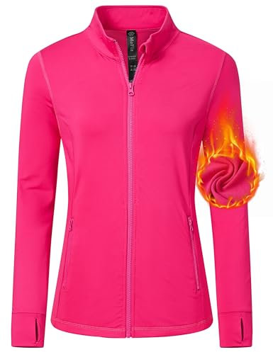 MoFiz Giacca Sportiva Donna Giacca Leggera Felpa da Corsa in Micropile Giacca da Escursionismo con Cerniera Rosa-B L