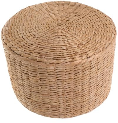 Pouf rond en jonc de mer tissé - Tabouret pour enfants - Petit tabouret à langer en rotin - Pour intérieur et extérieur - Repose-pieds - Pour jardin, chambre à coucher, salon, porche