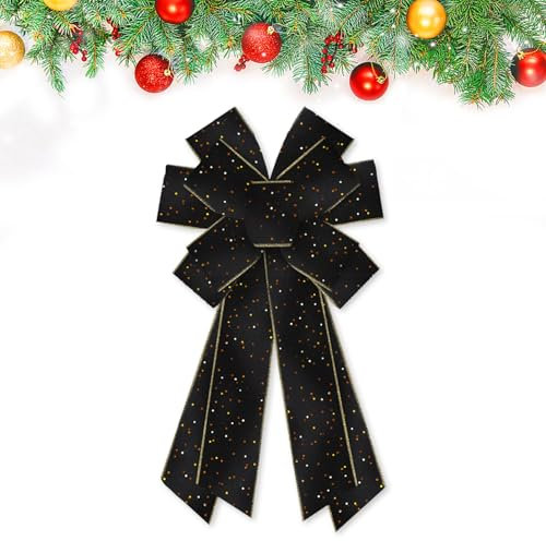 Large Christmas Black Velvet Bows for Wreath, Xmas Wreath Bow Winter Holiday Tree Topper Bows Ornaments for Front Door New Year Christmas Party Decoration Supplies