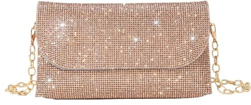 AYWTIUN Damen-Clutches Strass Abend Clutch Funkelnde Frauen Glänzende Tragetasche Taschen PU Leder Diamant Mini Handtasche Weibliche Schultertaschen(Champagne)