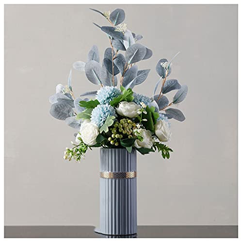 WQZStar Künstliche Blumen, Kunstblumen, moderner Blumenstrauß, Hortensien, Eukalyptus, Kunstblumen, Blumenarrangement für Zimmer, Wohnzimmer, Villa (Blaue Blaue Flasche)