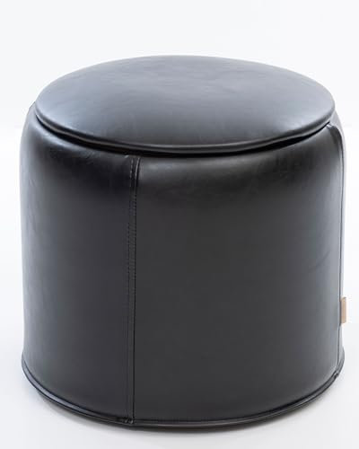 SIX Runder Polsterhocker mit Stauraum | Beistelltisch | Sitzhocker Kunstleder | Hocker mit Tablettfunktion | Vielseitiger Hocker für Wohnzimmer und Schlafzimmer