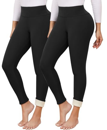 Vorvowry Fleece Lined Leggings Women UK Thick Warm Fluffy Elastic High Waisted Tummy Control Ladies Winter Thermal Leggings 2PC Black M
