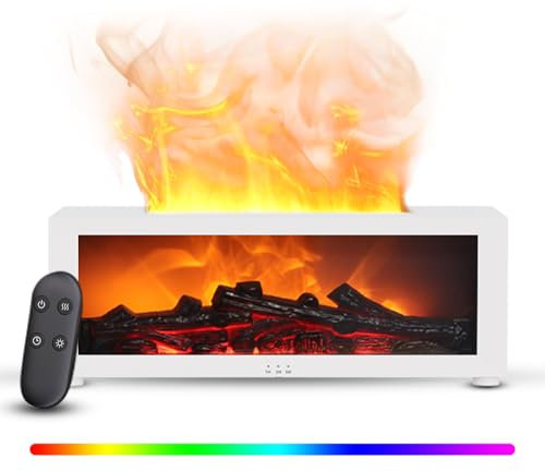 Aroma Diffuser mit Salt Range Pakistan & Salzkristalllampe, 7-Farben LED Flammeneffekt Diffusor für ätherische Öle, Ultraschall Luftbefeuchter, 150ml, BPA-Frei, Automatisch Abschalten (Weiß- Kamin)