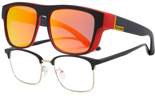 Long Keeper Polarisierte Überzieh Sonnenbrille Herren Damen Blendschutz Autofahrer Sonnenbrille Überbrille für Brillenträger Sonnenbrillen UV400 Schutz (Schwarz Rot Rahmen – Spiegel Rot Gläser)