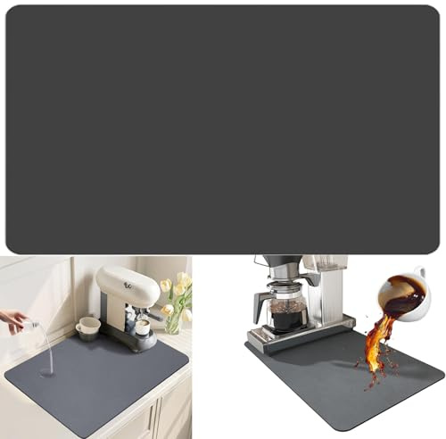 Yuaiosn Dish Drying Mat, Coffee Machine Mat, Underlay 60 x 50 cm, Non-Slip, Black