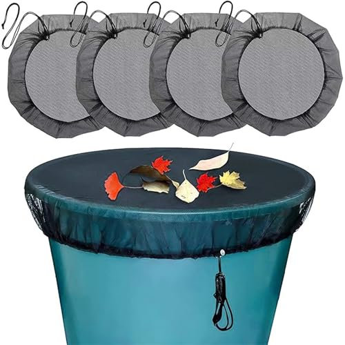 4 Stück Regentonnen Netz Verstellbares: Regentonne Abdeckung Schutznetz Regentonnennetz mit Zugkordel - Schutz vor Insekten und Laub - 95cm Durchmesser