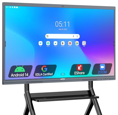 JAV Smart Board 55 Zoll, Interaktives Whiteboard 4K UHD Touchscreen Android 14 mit Google EDLA Zertifiziert 8+128GB Digitale Elektronische Whiteboard 48MP Kamera für Büro, Klassenzimmer (55 Zoll)