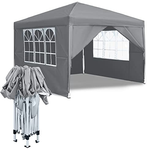Aufun Pavillon 3x3m Wasserdicht Gartenpavillon mit 4 Seitenteilen und Fenstern für Partys, Hochzeiten, Picknicks, Faltbar Gartenzelt Partyzelt faltpavillon aus Oxford Metallrahmen, UV-Schutz, Grau