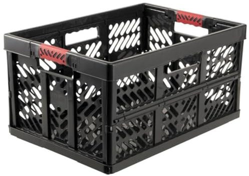 SomosTrade Klappbox 45L | Graphit - Rot | 54 x 28 x 37cm | mit Soft Touch Griffen | stabile Klappbox | Perfekte Aufbewahrung | (1 Klappbox - Graphit Rot)