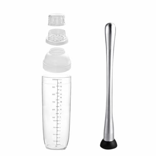 Plastic Cocktail Shaker, Drink Mixer with Ice Breaker Hammer Plastic Shaker Bottle Bar Mixing Tool for Tea Coffee Boba Milk.