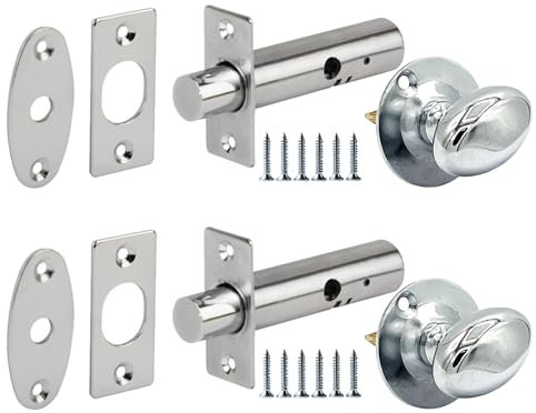 HANDLEZONE® 2 Pack Mortice Security Door Bolts, 60mm Silver Rack Bolt, with Polished Chrome Oval Thumbturns